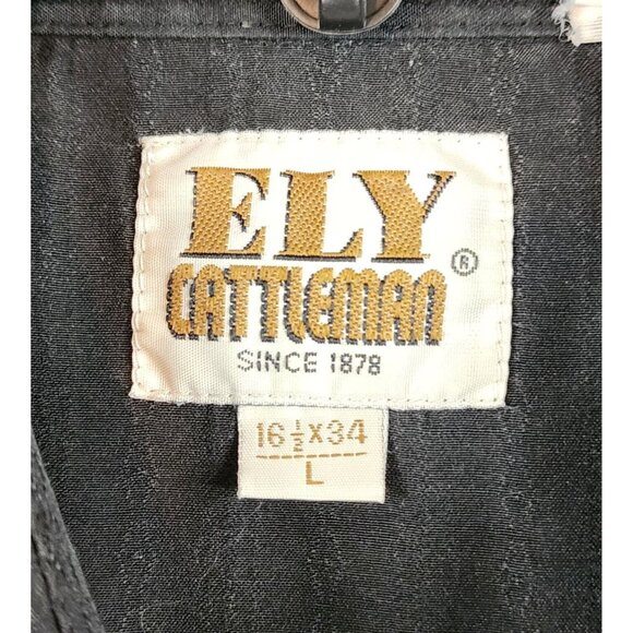 Ely Cattleman Shirt Mens Large Black Western Vintage Pearl Snap Long Sleeve - Picture 3 of 9